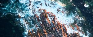 Preview wallpaper rock, sea, foam, aerial view