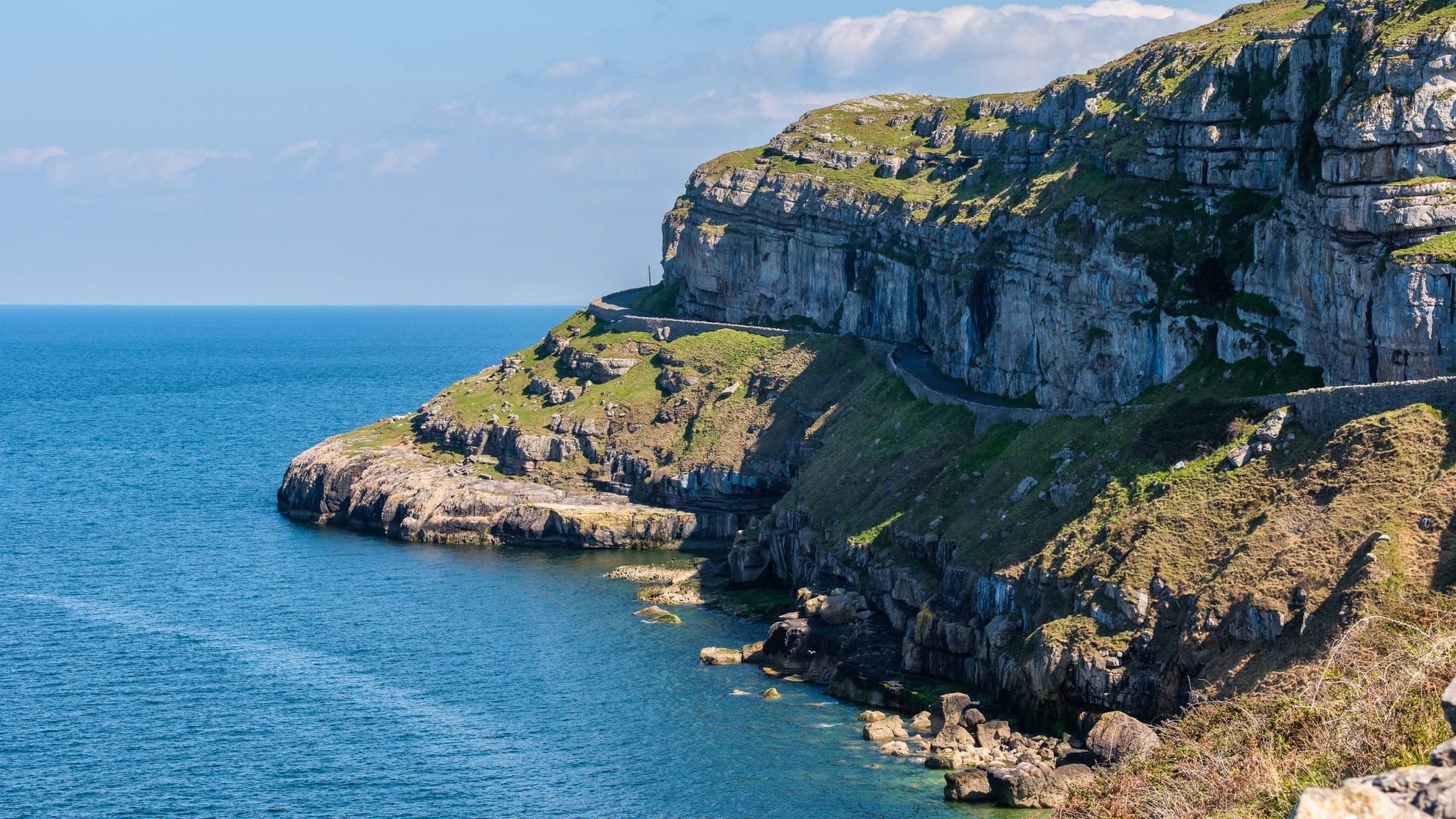 Download wallpaper 2048x1152 rock, sea, island, coast ultrawide monitor