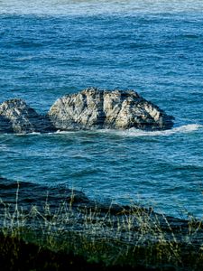 Preview wallpaper rock, sea, landscape, nature, grass