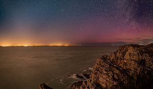 Preview wallpaper rock, sea, milky way, stars, night