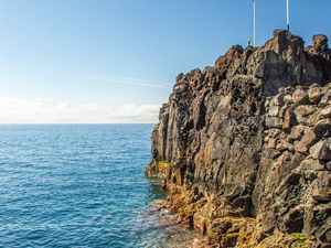 Preview wallpaper rock, sea, relief, horizon, nature