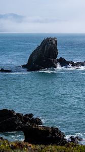 Preview wallpaper rock, sea, splashes, horizon