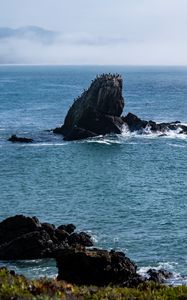Preview wallpaper rock, sea, splashes, horizon