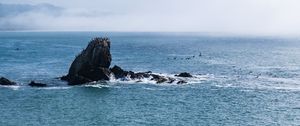 Preview wallpaper rock, sea, splashes, horizon