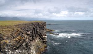 Preview wallpaper rock, sea, stones, landscape, nature, clouds