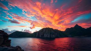 Preview wallpaper rock, sea, sunset, sky, clouds