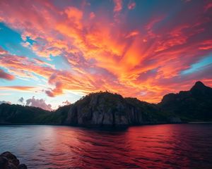 Preview wallpaper rock, sea, sunset, sky, clouds