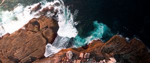 Preview wallpaper rock, sea, surf, cliff, waves, foam