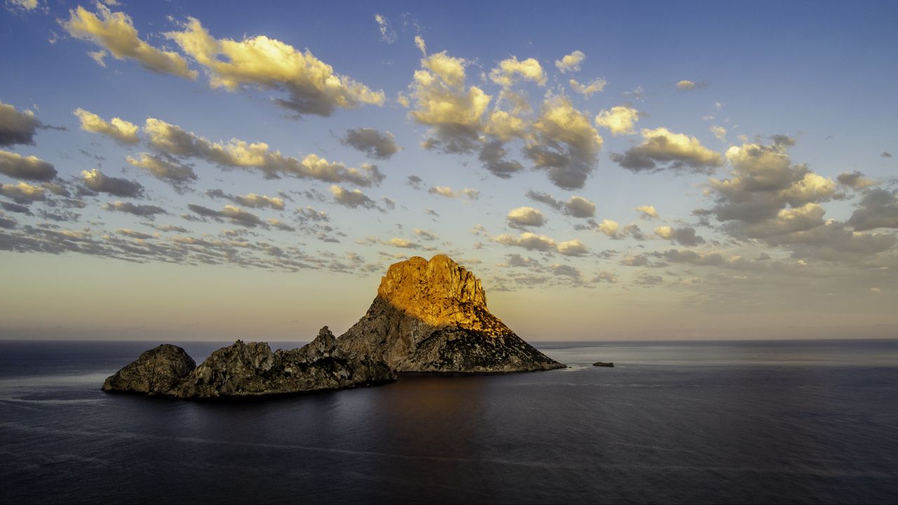 Wallpaper rock, sea, water, clouds, twilight, landscape