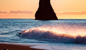 Preview wallpaper rock, sea, waves, coast, beach