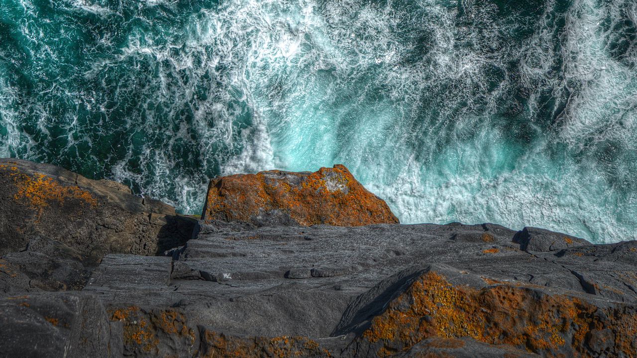 Wallpaper rock, sea, waves, water, aerial view