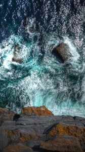 Preview wallpaper rock, sea, waves, water, aerial view