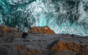 Preview wallpaper rock, sea, waves, water, aerial view