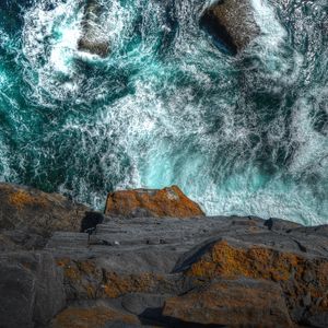 Preview wallpaper rock, sea, waves, water, aerial view