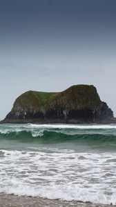 Preview wallpaper rock, sea, waves, foam, shore, landscape