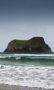 Preview wallpaper rock, sea, waves, foam, shore, landscape