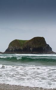 Preview wallpaper rock, sea, waves, foam, shore, landscape