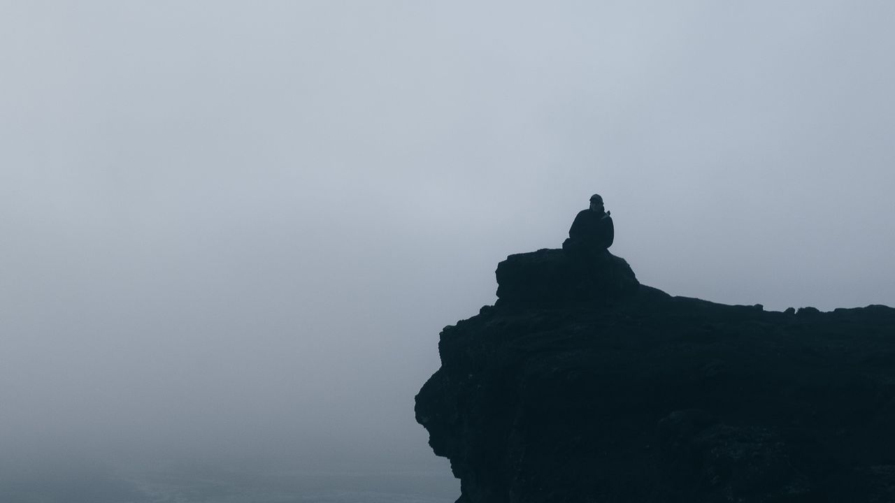 Wallpaper rock, silhouette, alone, bw