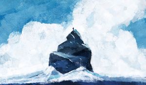 Preview wallpaper rock, silhouette, alone, sea, art