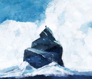 Preview wallpaper rock, silhouette, alone, sea, art