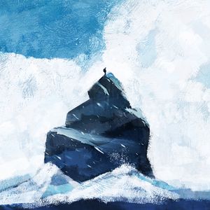 Preview wallpaper rock, silhouette, alone, sea, art