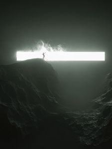 Preview wallpaper rock, silhouette, glow, line, smoke