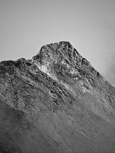 Preview wallpaper rock, slope, fog, nature, black and white