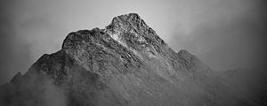 Preview wallpaper rock, slope, fog, nature, black and white
