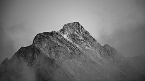 Preview wallpaper rock, slope, fog, nature, black and white
