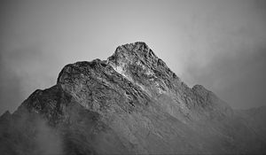 Preview wallpaper rock, slope, fog, nature, black and white