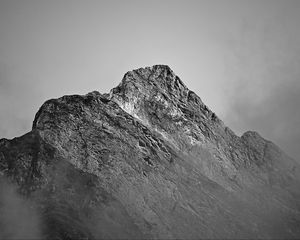 Preview wallpaper rock, slope, fog, nature, black and white