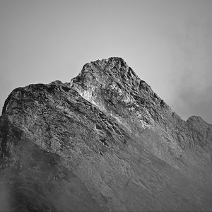 Preview wallpaper rock, slope, fog, nature, black and white