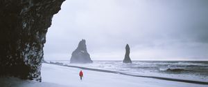 Preview wallpaper rock, snow, lonely, traces, walk