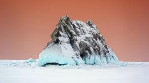 Preview wallpaper rock, snow, winter, minimalism