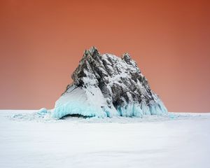 Preview wallpaper rock, snow, winter, minimalism
