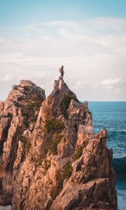 Preview wallpaper rock, solitude, alone, man, ocean, indonesia