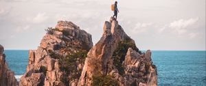 Preview wallpaper rock, solitude, alone, man, ocean, indonesia