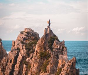 Preview wallpaper rock, solitude, alone, man, ocean, indonesia