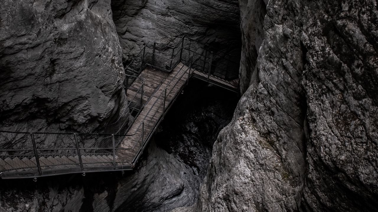 Wallpaper rock, stairs, mountain, gray