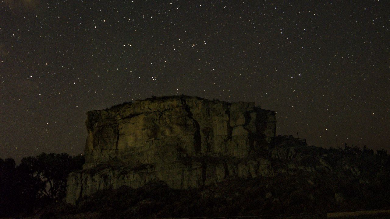 Wallpaper rock, starry sky, night, dark