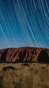Preview wallpaper rock, stars, lines, long exposure, landscape