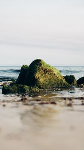 Preview wallpaper rock, stone, moss, sea, horizon