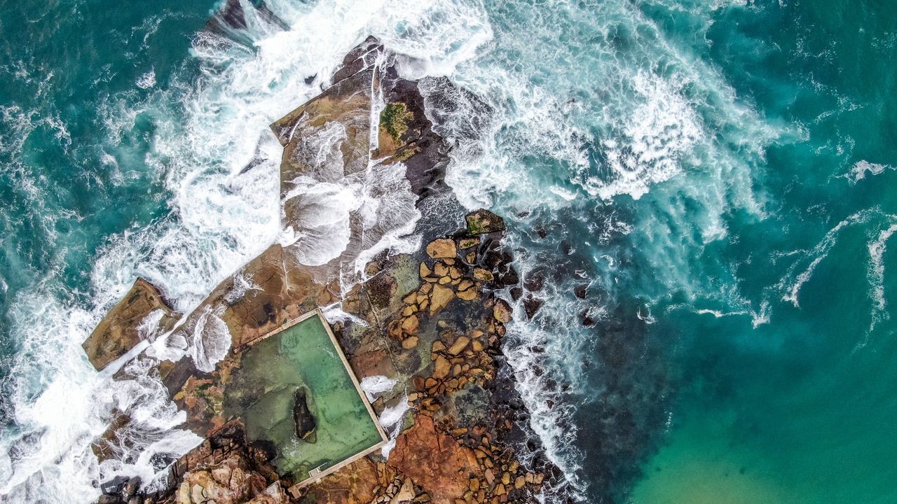 Wallpaper rock, stone, sea, aerial view