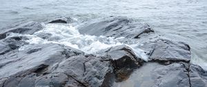 Preview wallpaper rock, stone, water, waves, sea