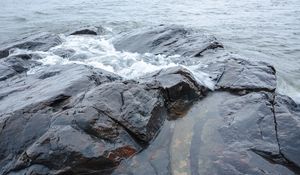 Preview wallpaper rock, stone, water, waves, sea