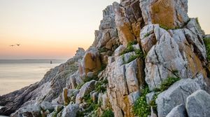 Preview wallpaper rock, stones, grass, sea, nature