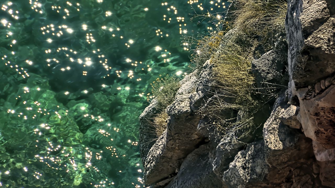 Wallpaper rock, stones, sea, relief, glare