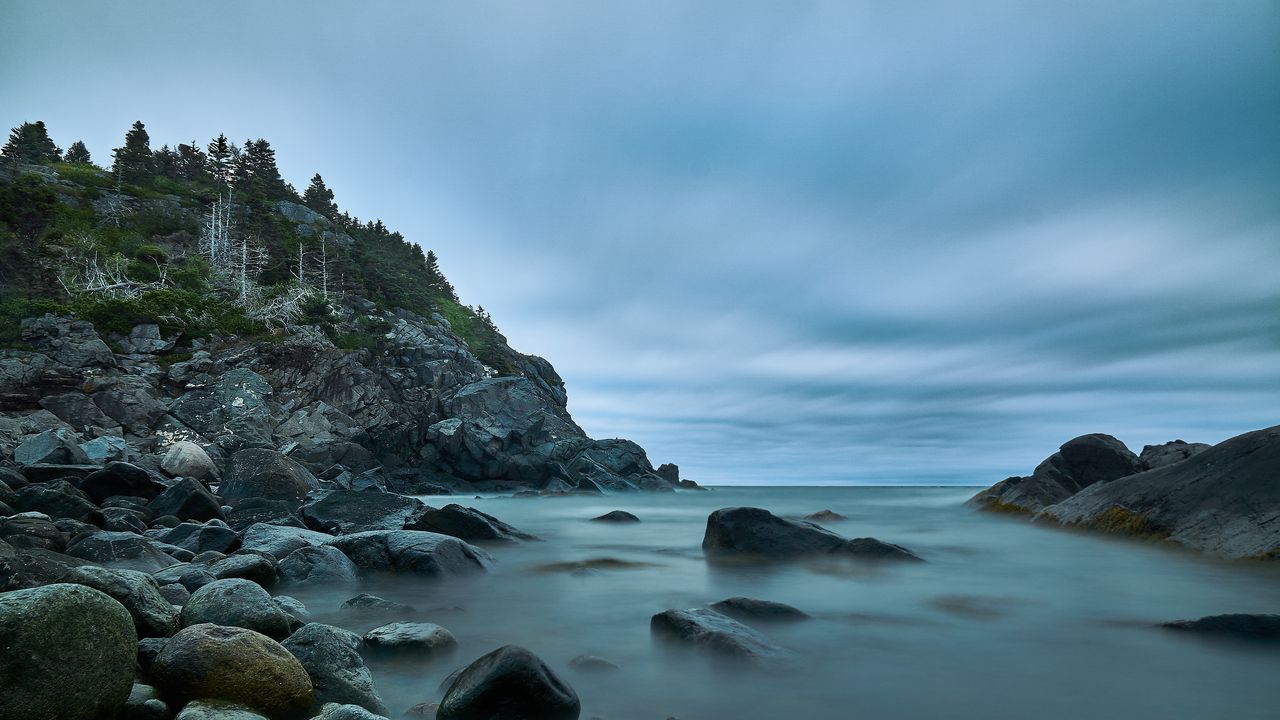 Wallpaper rock, stones, sea, fog, nature, landscape