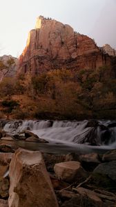 Preview wallpaper rock, stones, waterfall, stream, trees