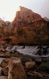 Preview wallpaper rock, stones, waterfall, stream, trees